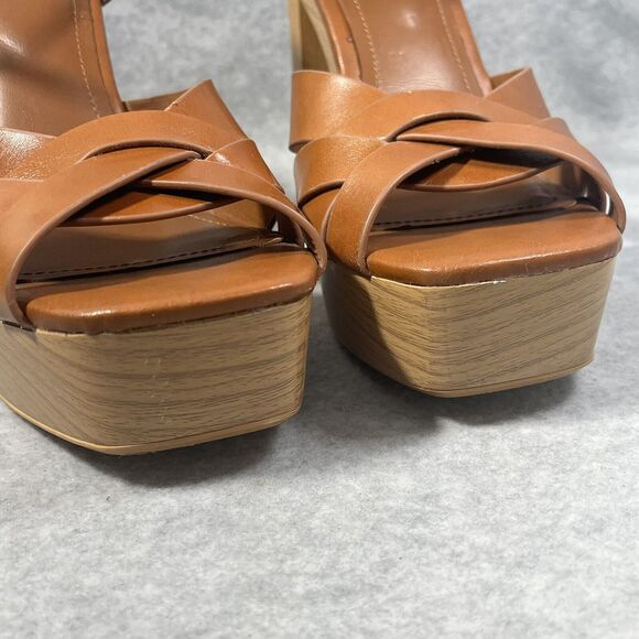 Zara‎ Block Leather Platform Women's 8 US /39 EU Wide Heels Ankle Buckle Strap - Picture 10 of 15